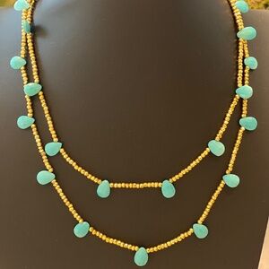 One of a kind:  Turquoise & Gold Bead Necklace